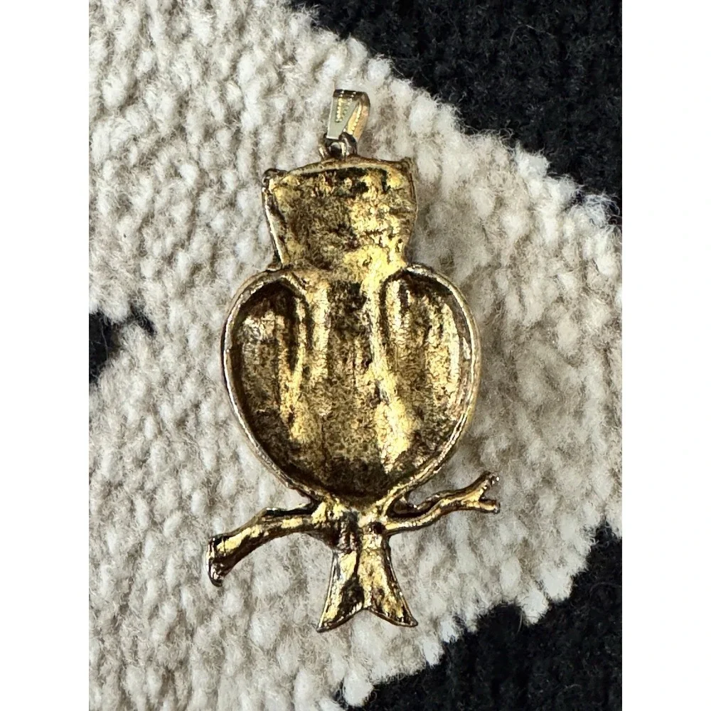 Owl Pendant Gold Tone with Black Onyx‎ Vintage